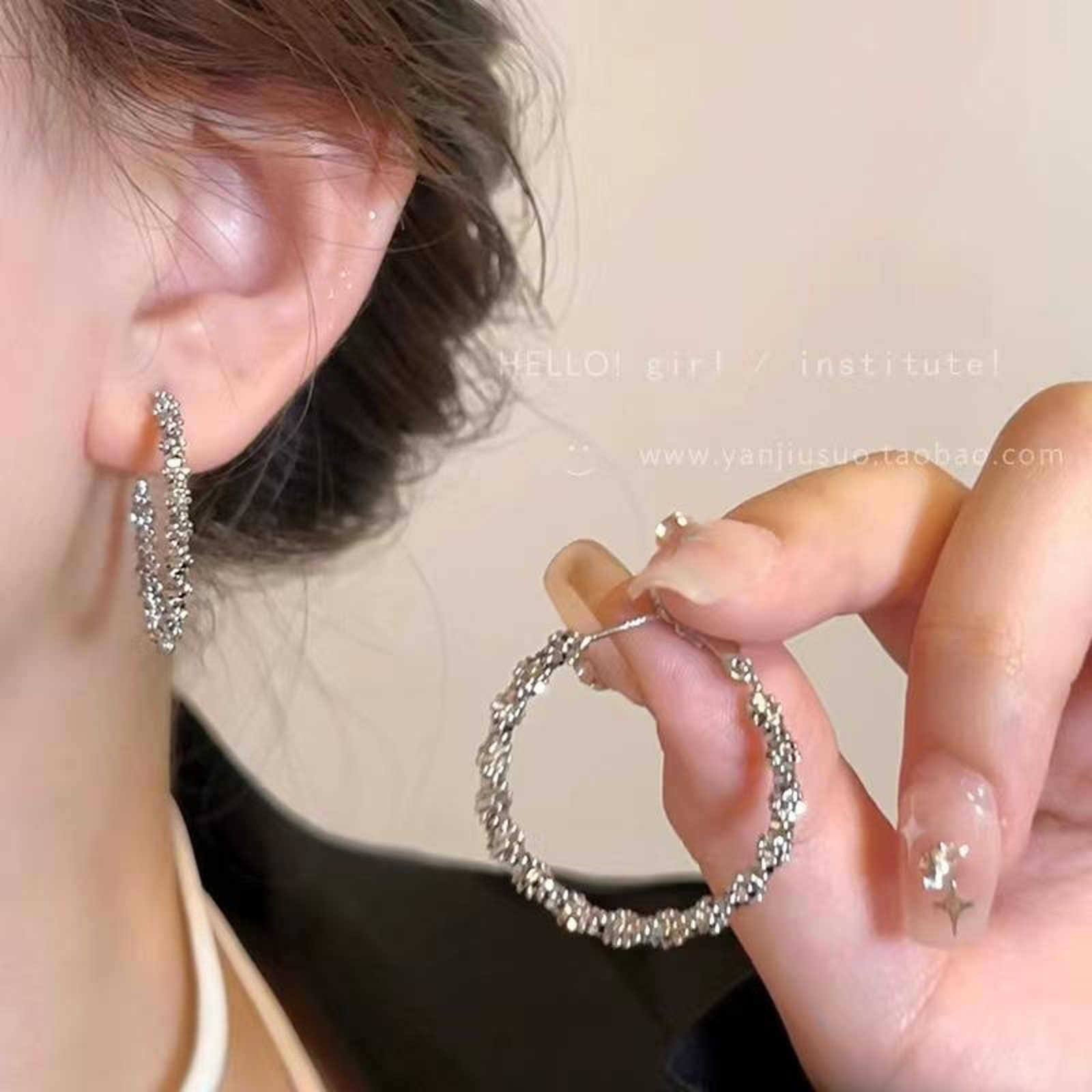 Gold and Silver Hoop Earrings Shiny Beads Hoop Earrings with Silver Pin 3 Sizes