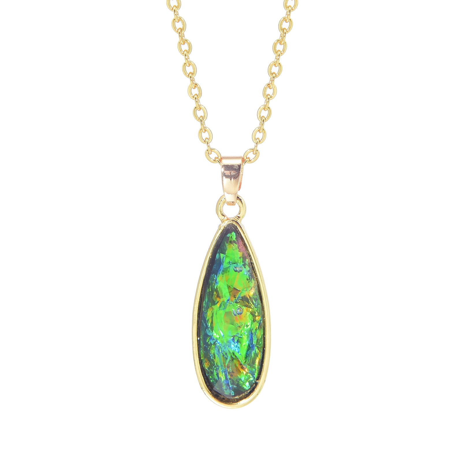 Opal Jewelry Set Oil Paint Vibe Earrings and Necklace Set Gold Chain with Blue and Green Opal Pendant