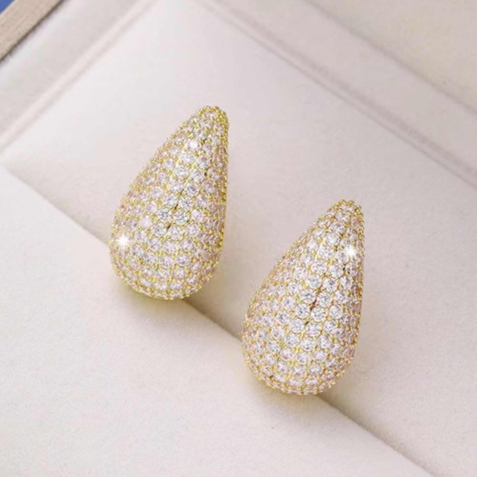 Chunky Crystal Dupes Large Teardrop Earrings Gold and Silver Half Hoop Earrings