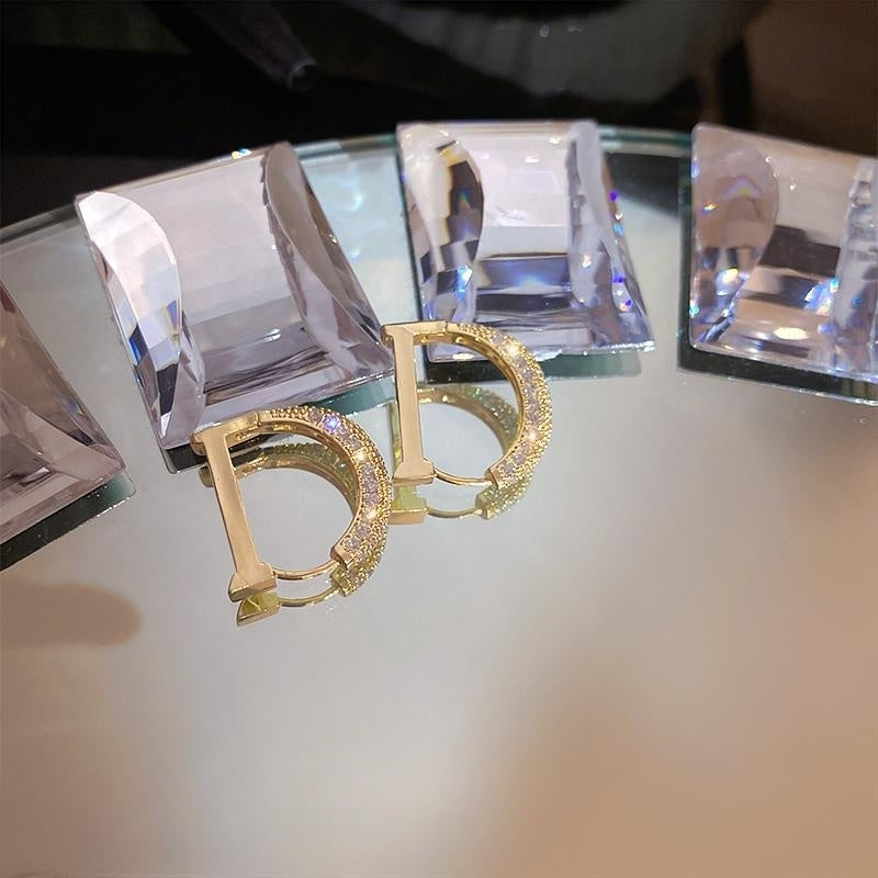 Diamond D Shape Chunky Earrings 18K Gold Plated Hoop Earrings