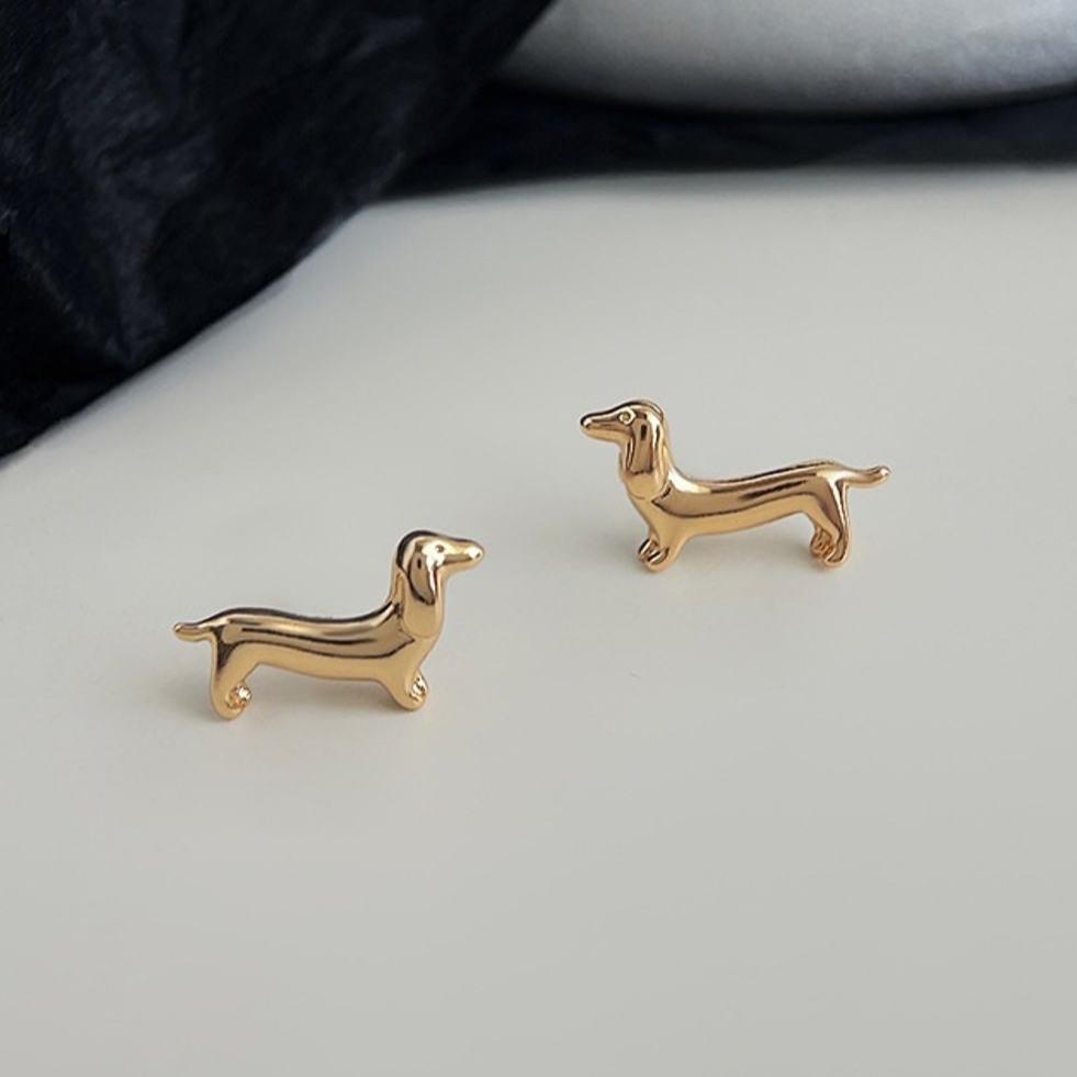 Small Wiener Dog Stud Earrings Super Cute Silver and Gold Dachshund Earring Studs