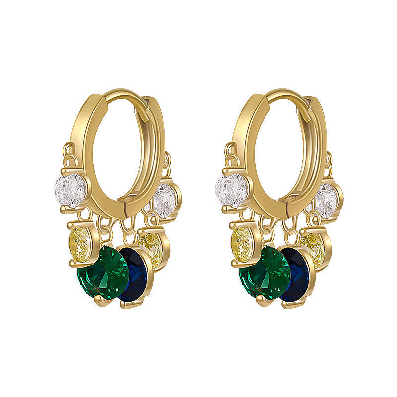 Boucles d'oreilles Lily of The Valley | Boucles d'oreilles pendantes à 6 cristaux | Créoles dorées avec épingle en argent sterling