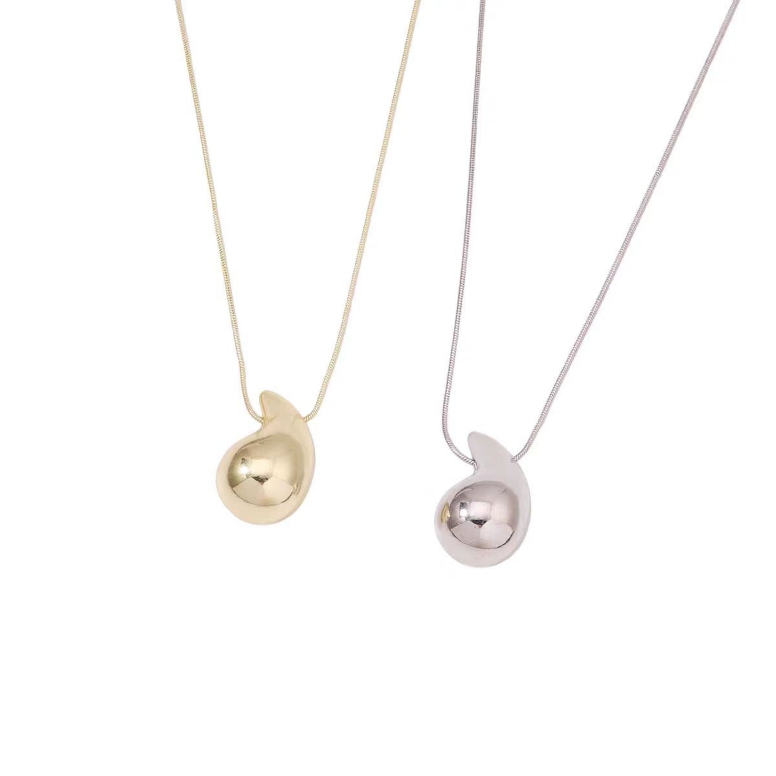 Big Gold and Silver Chunky Necklace Teardrop Pendant Snake Chain