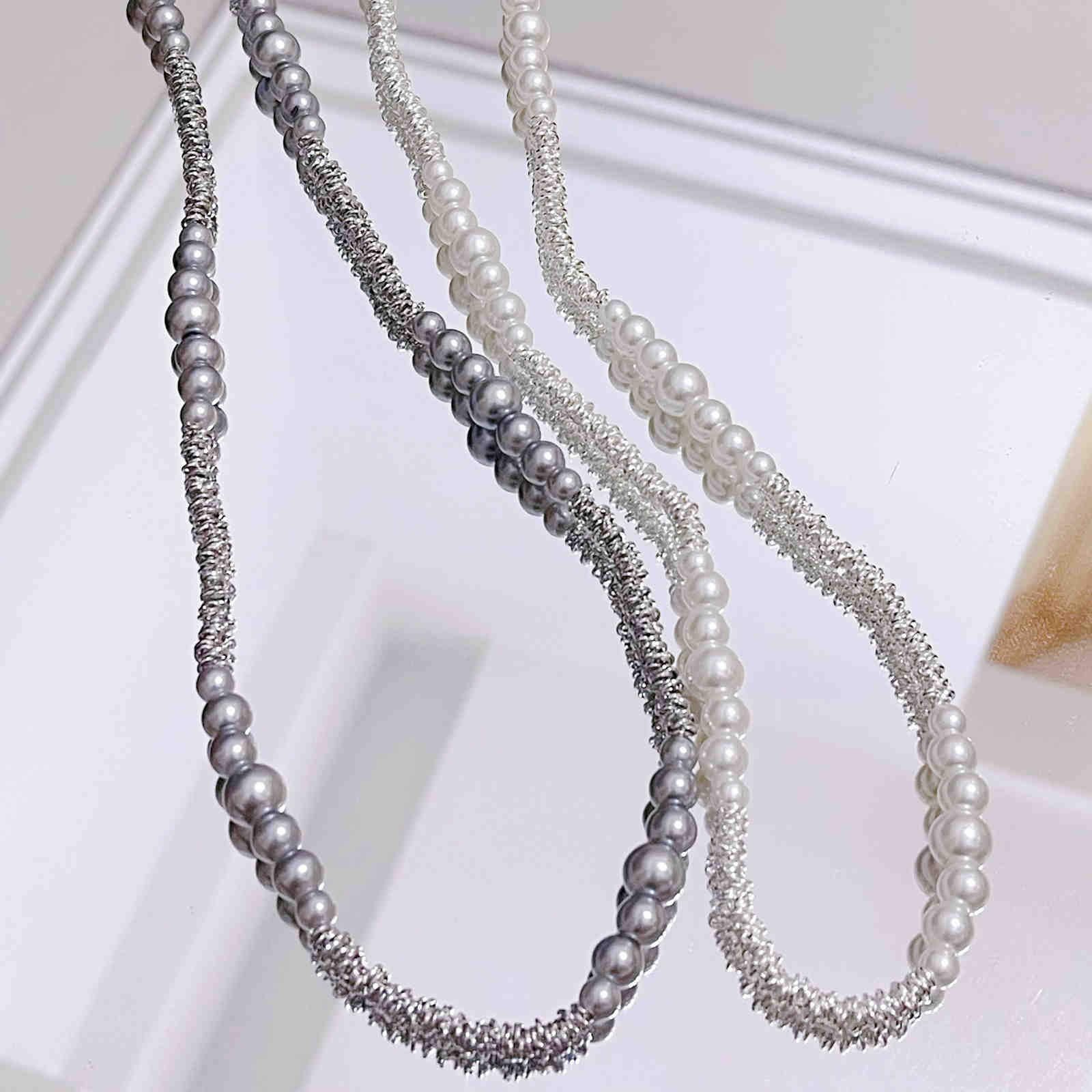 100cm Long Shell Pearl Necklace with Shiny Shattered Silver Design A Lady's Must-Have