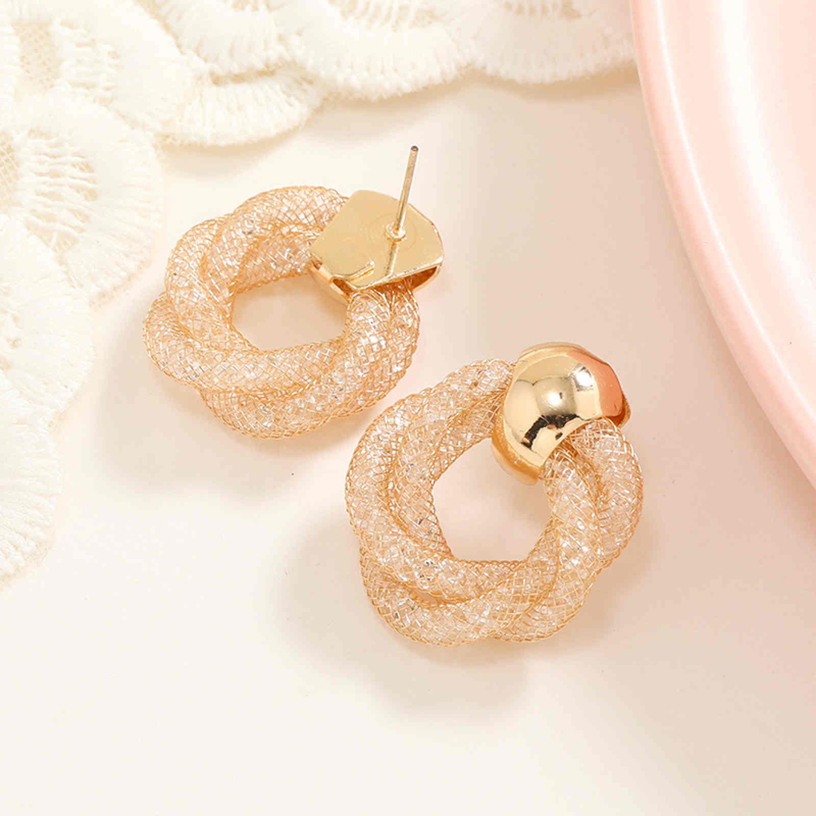 Gold and Silver Crystal Twist Earrings Double Twisted Hoop Earrings with Silver Pin