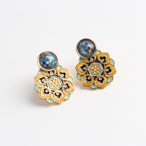 Vintage Style Earrings Enamel Pearl Flower Stud Earrings Colored Glaze Earrings