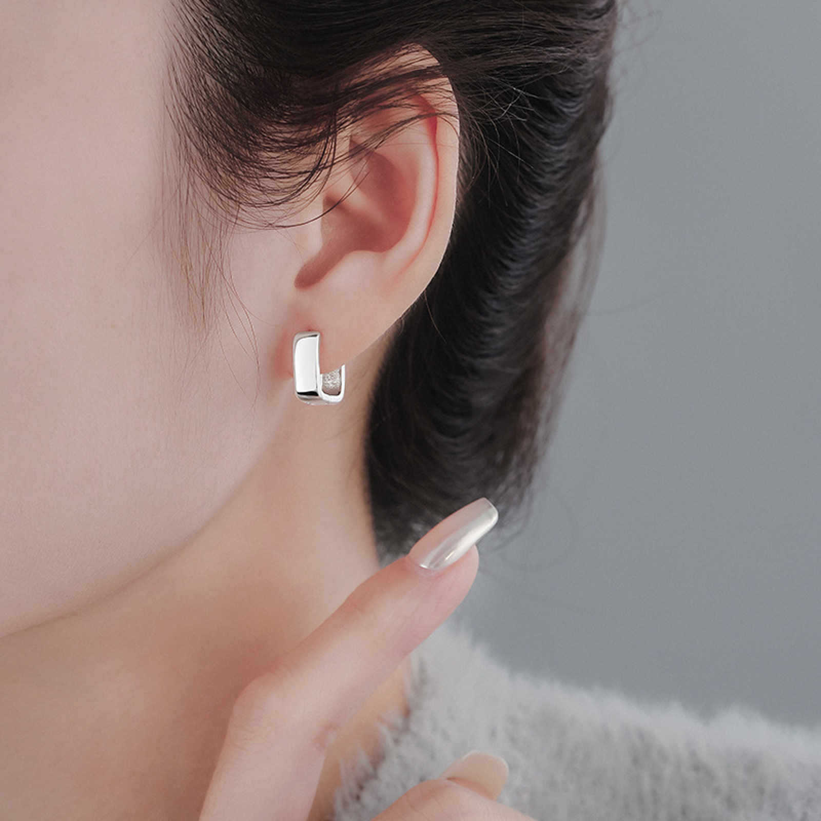 Gold and Silver Hoop Earrings Small Square Huggie Hoops 14K Gold Plated Chunky Earrings