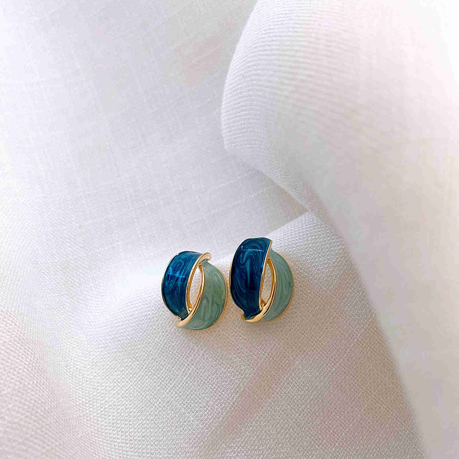 Fine Drip Glaze Stud Earrings Beautiful Blue Green Hoop Earrings