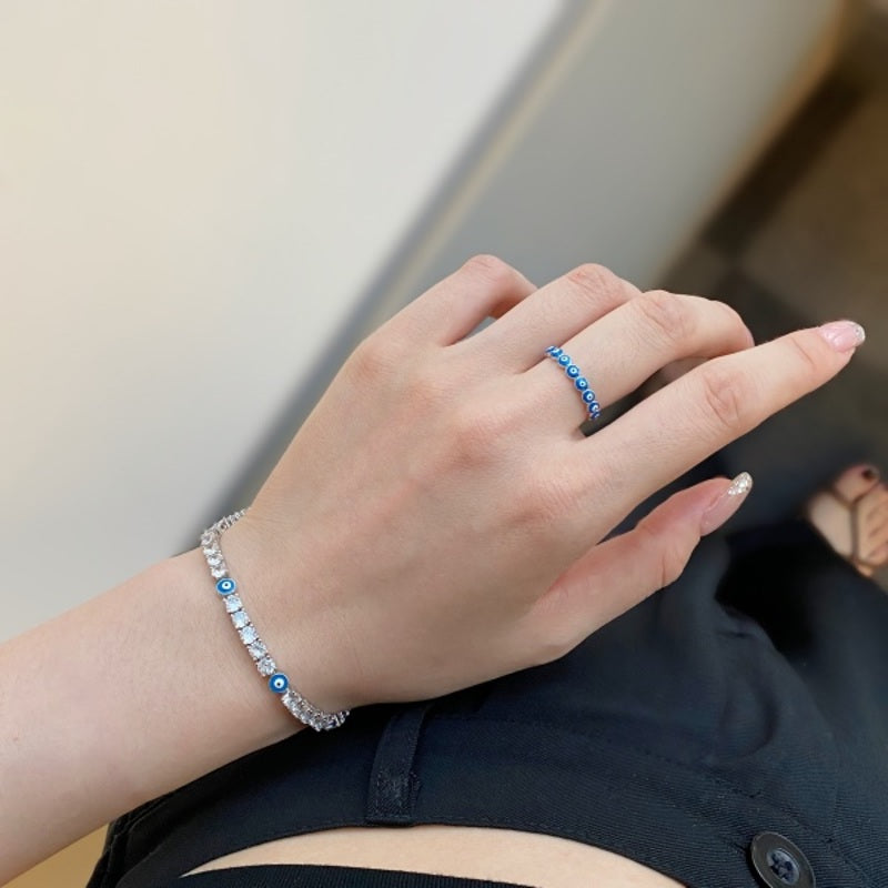 Solid Sterling Sliver Ring Lucky Eye Fashion Designed Blue Ring