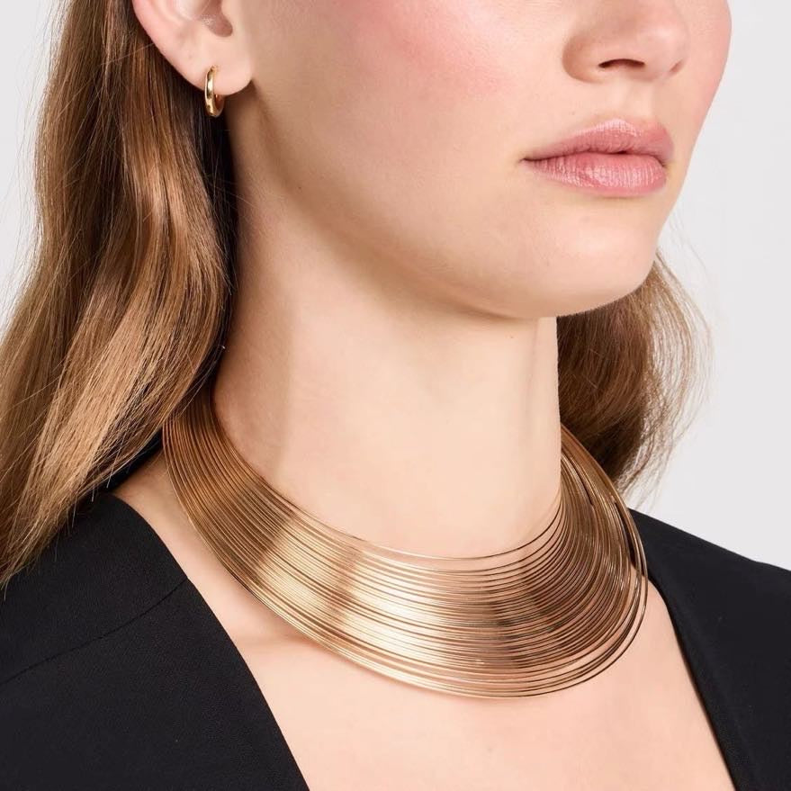 Gold and Silver Multiple Strands Chocker Necklace Size Adjustable Clasp