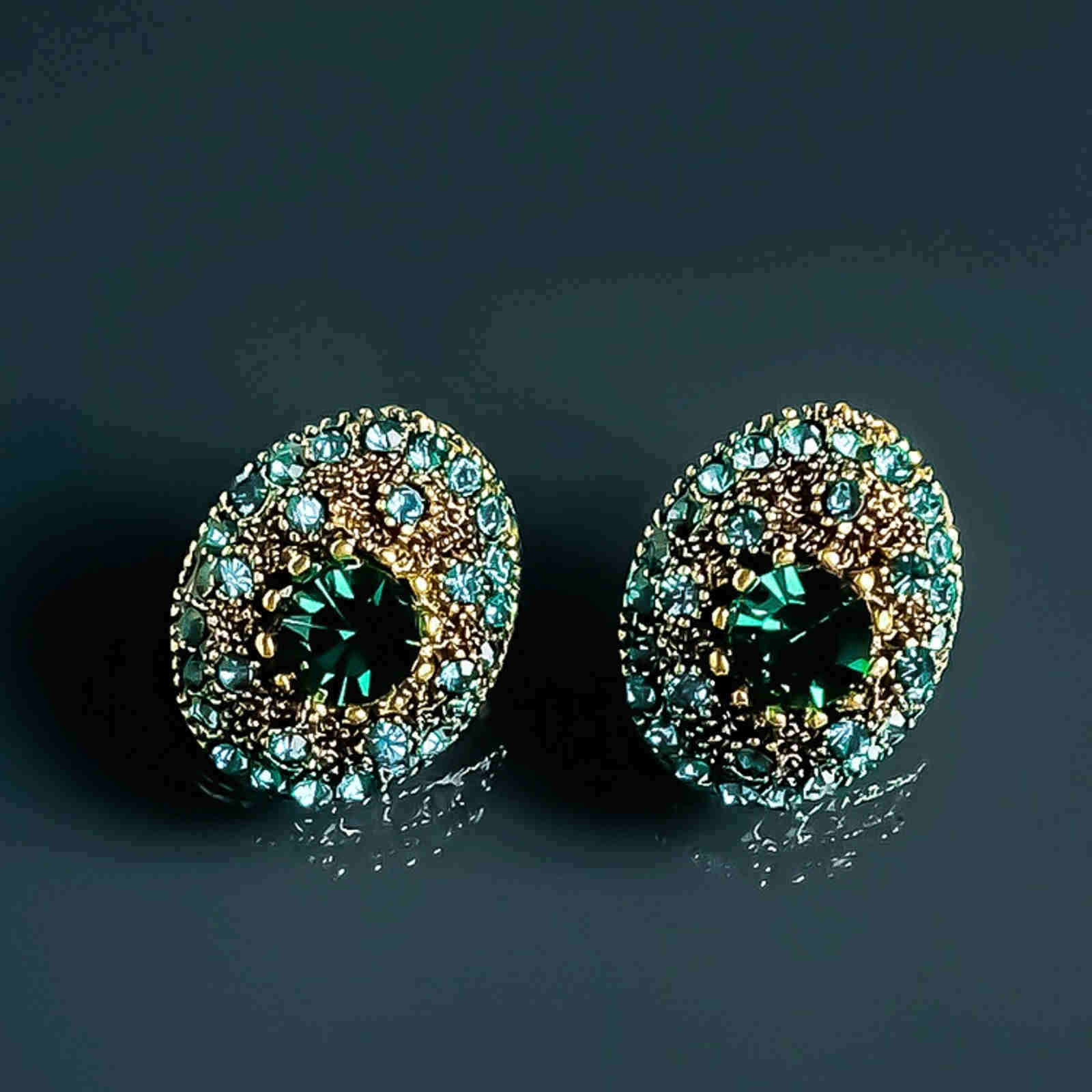 Pendientes de cristal verde Pendientes redondos de circonita con pasador de plata S925