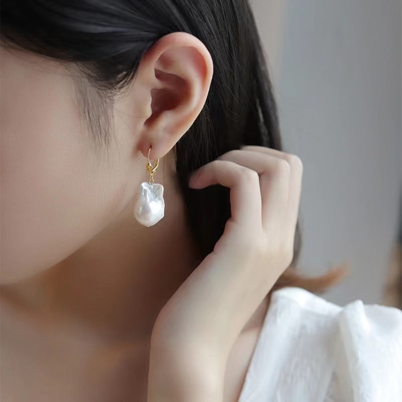 Natural Real Baroque Pearl Earrings 10-12mm Big Baroque Pearl Drop Earrings with S925 Sterling Silver Pins