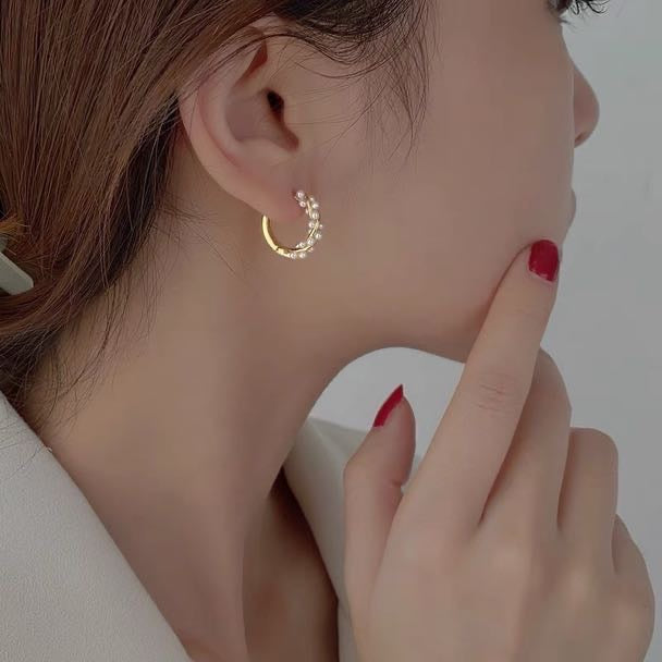 Pendientes de aro de perlas retorcidas | Pendientes de aro de perlas con alfileres de plata de ley para mujer