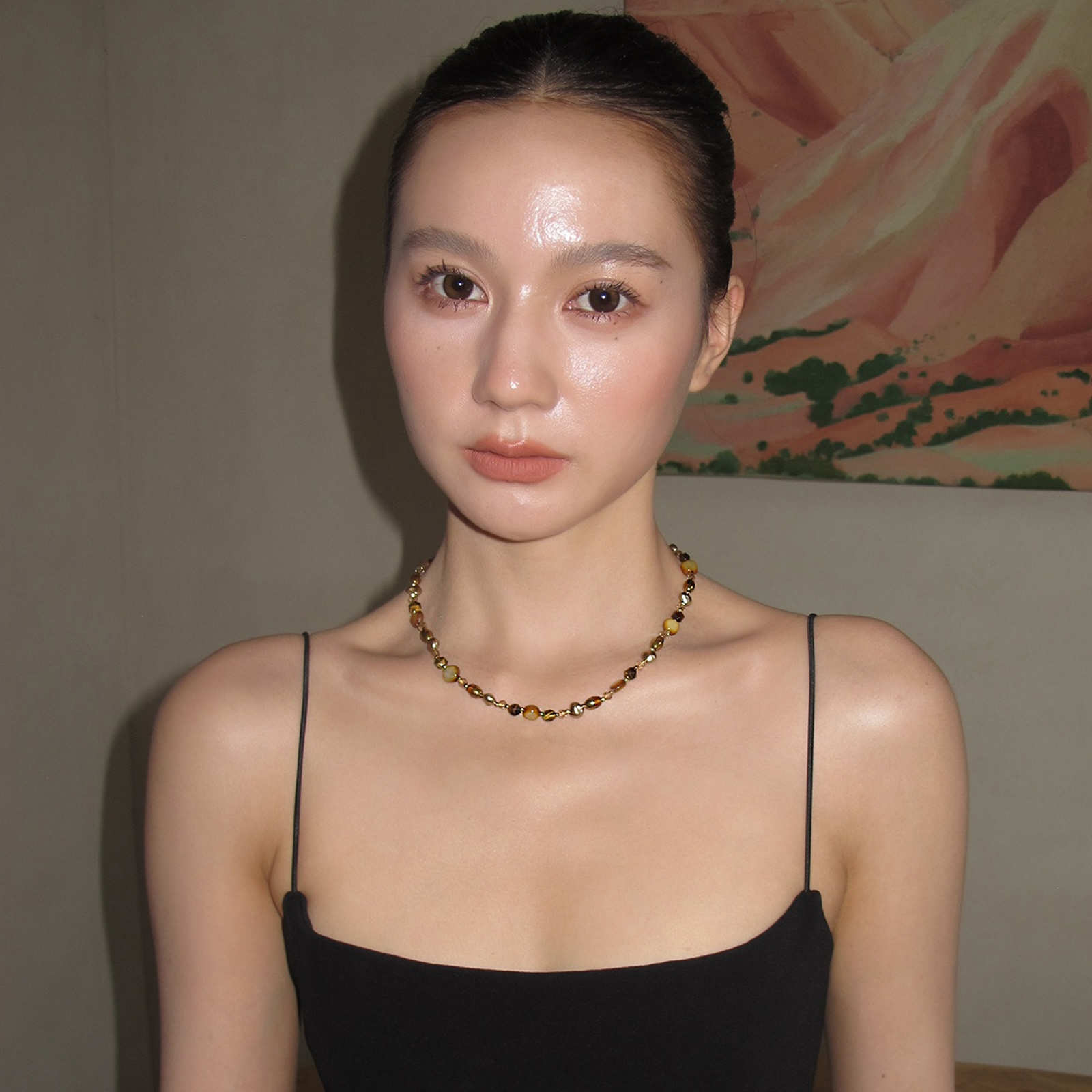 Natural Stone Necklace Tiger Eye Brown Stone with Baroque Pearl Necklace 45cm