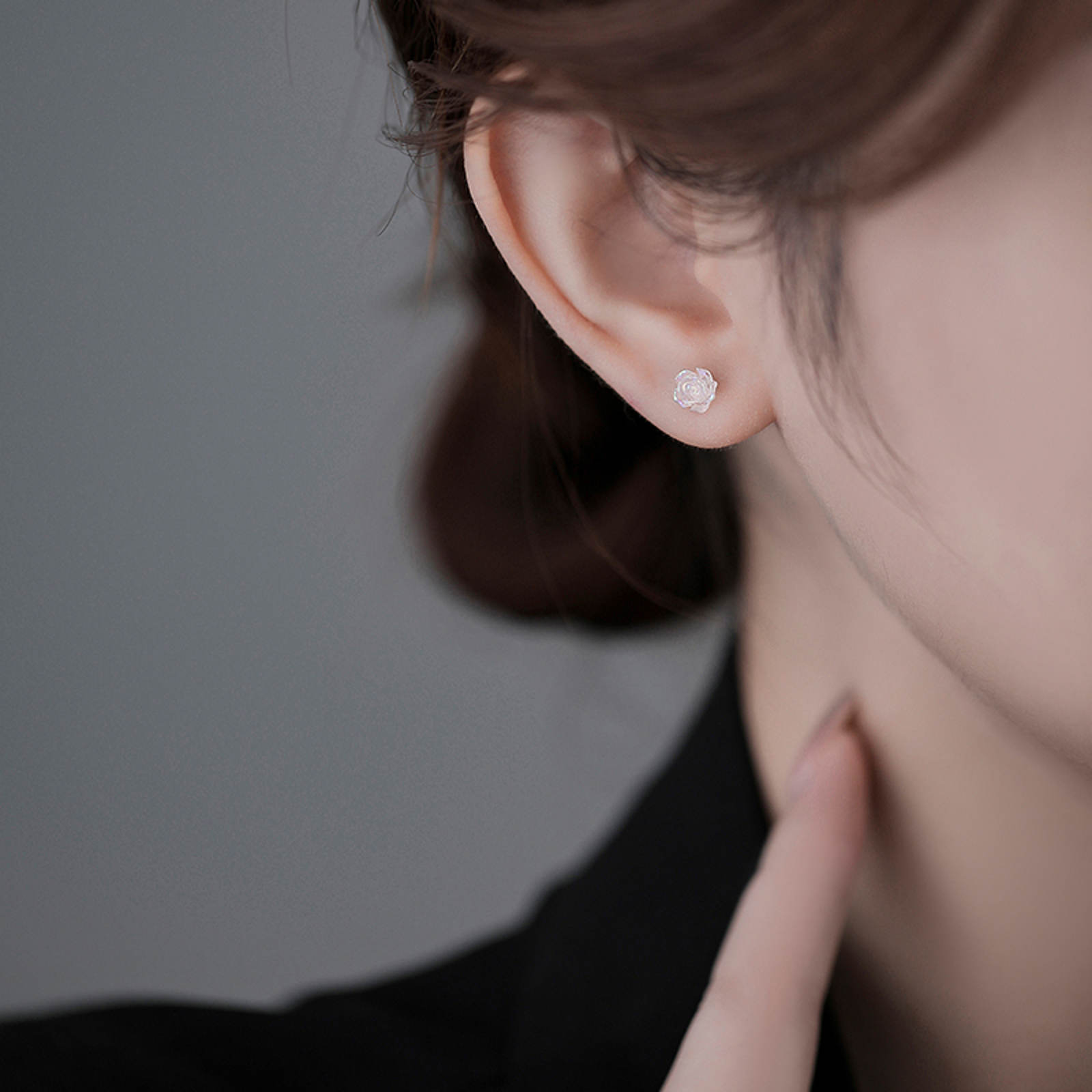 Mini Camellia Earring Studs  Elegant Crystal Feel Earrings S925 Silver Pin