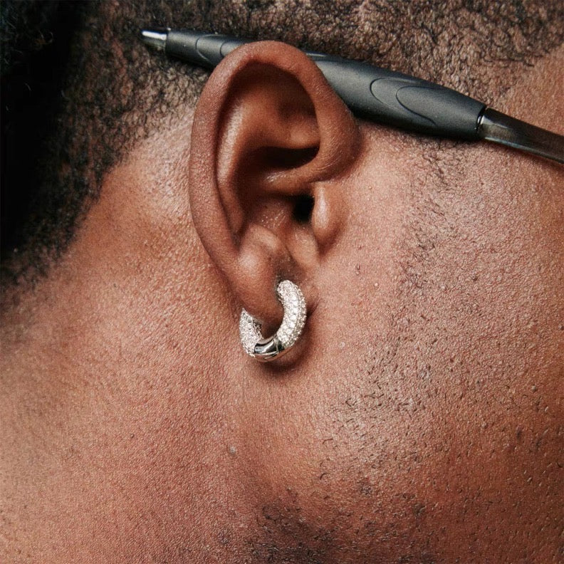 Chunky Hoop Earrings for Men Huggie Diamond Hip-Hop Earrings in Gold Silver and Rose Gold