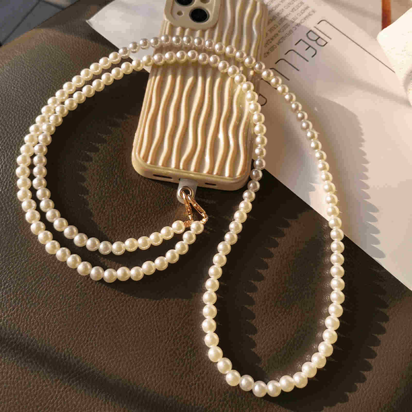 Crossbody Phone Chain Long Pearl Chain Crossbody Phone Strap Case Mate 120cm Long
