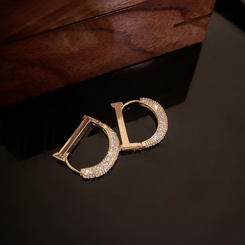 Diamond D Shape Chunky Earrings 18K Gold Plated Hoop Earrings