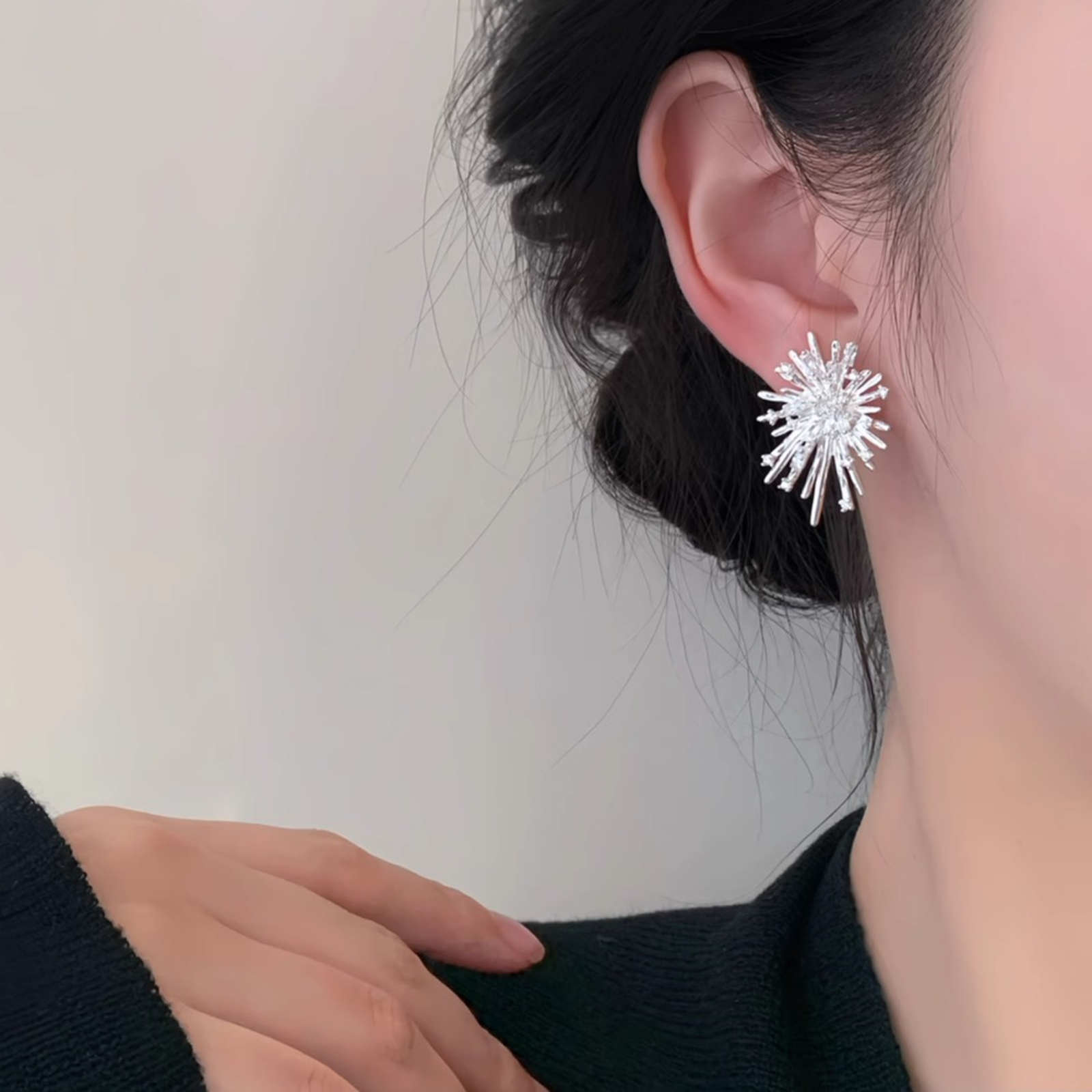 Crystal Earring Studs Designed Gold and Silver Firework Earrings with s925 Silver Pin