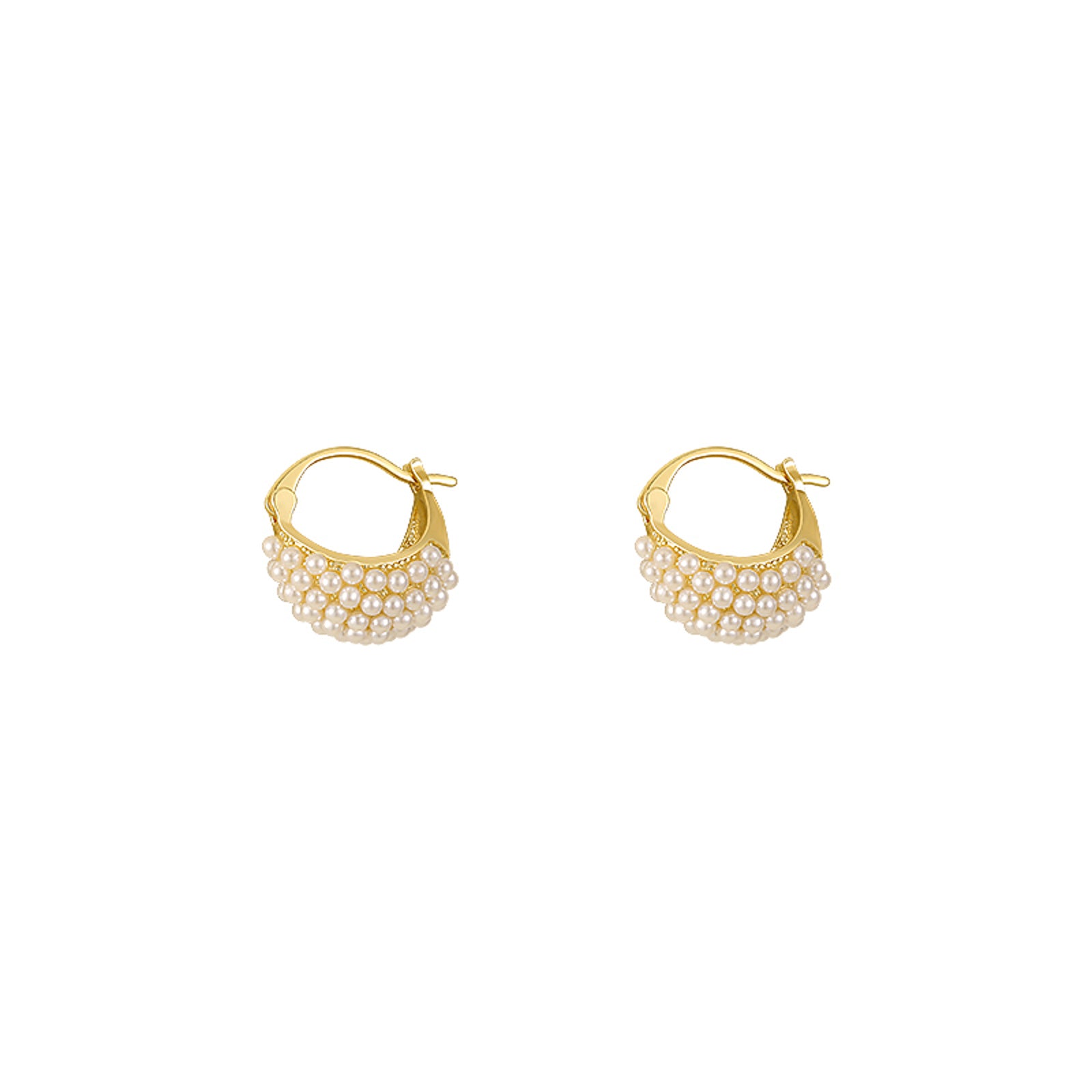18K Gold Plated Pearl Hoop Earrings Full Pearl Chunky Earrings with S925 Silver Pin