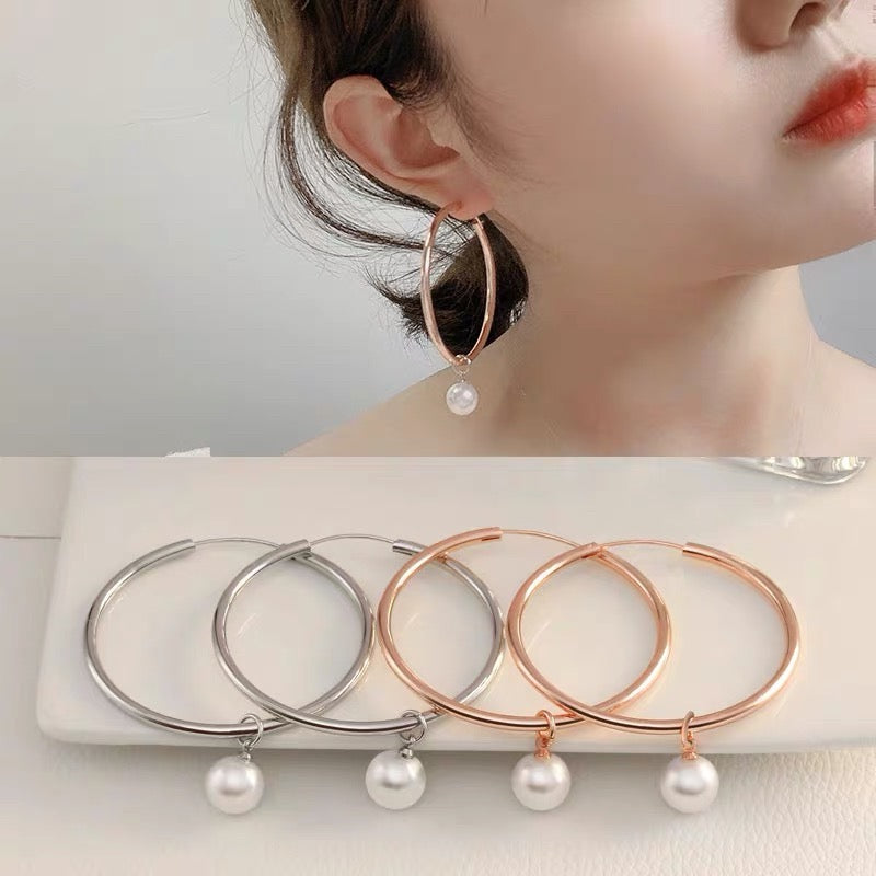 Big Hoop Earrings with Pearl Drop Gold And Silver Hoop Pearl Earrings Silver Pin