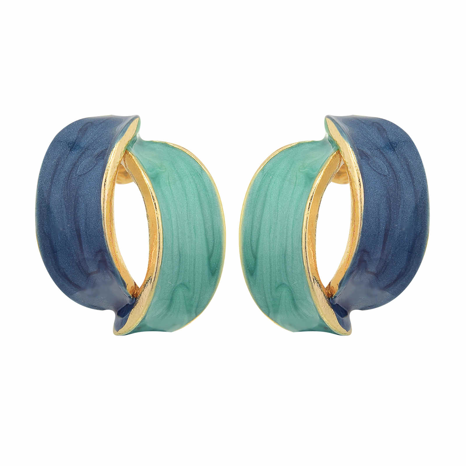 Fine Drip Glaze Stud Earrings Beautiful Blue Green Hoop Earrings