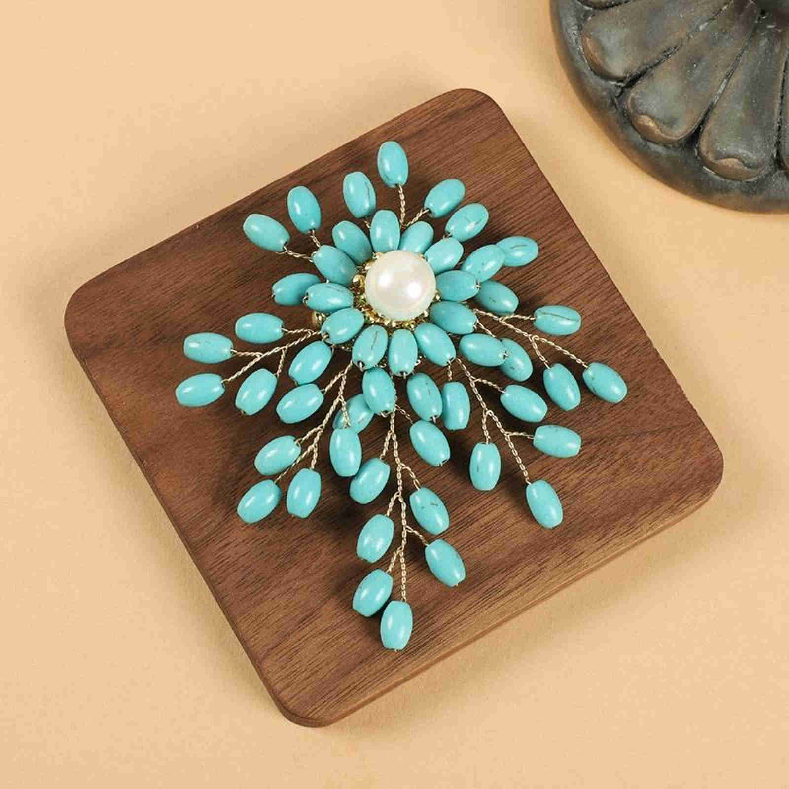 Vintage Style Large Pearl Brooch Pin Handmade Brooches Turquoise Red Coral Freshwater Pearl To Choose From
