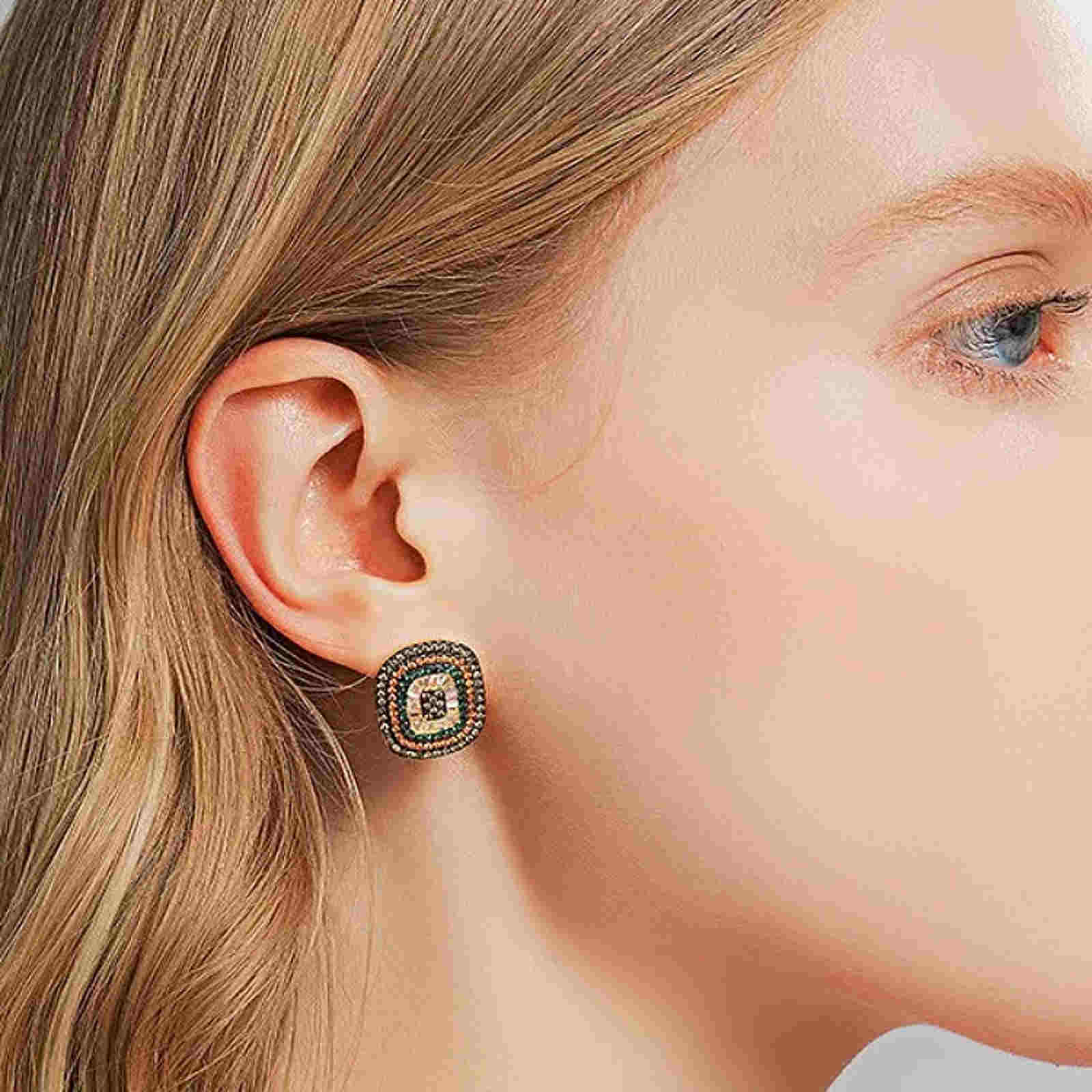 Pendientes cuadrados con diamantes coloridos y pasador de plata S925