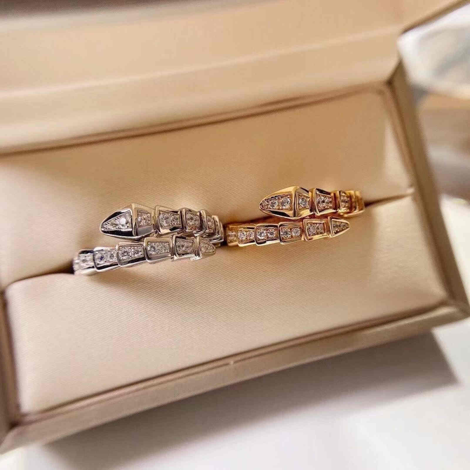 Diamond Snake Rings Gold and Silver Plated Crystal Open Ring Size Adjustable