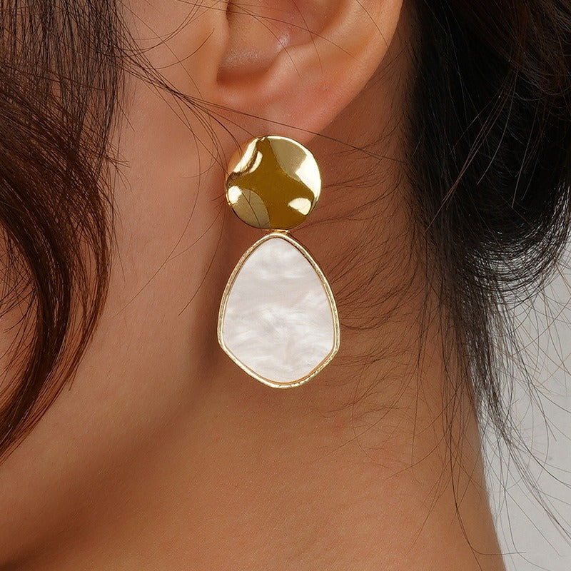 High Luster Natural Mother of Pearl Earrings Gold and Silver Dangle Earrings for Women