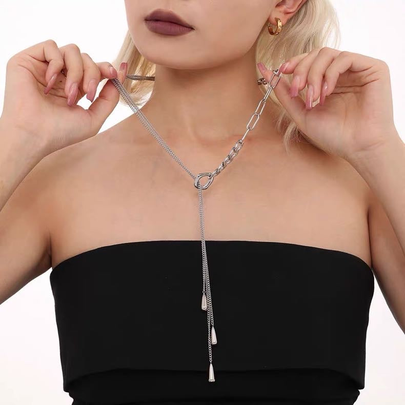 14K Gold Plated Long Necklace for Women Gold and Silver Y Shape Necklace Length Adjustable