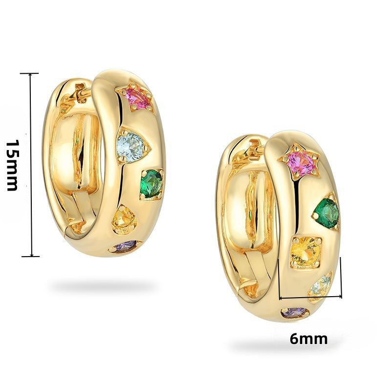 Petites boucles d'oreilles créoles en or Boucles d'oreilles créoles en cristal coloré avec broche plaquée or