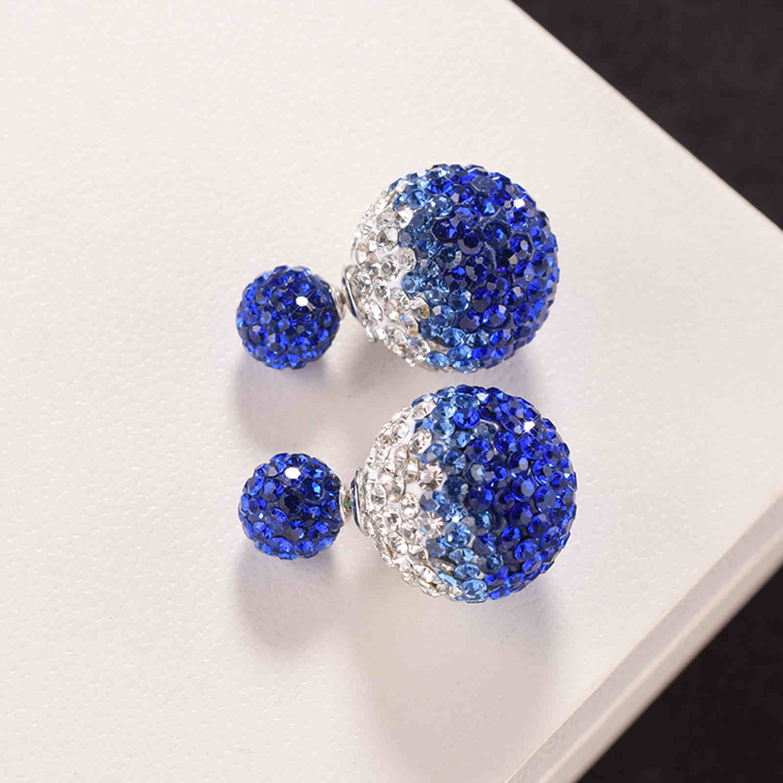 Double Sided Earring Studs Bling Crystal Ball Zircon Stud Gradient Color Earrings with S925 Silver Pin