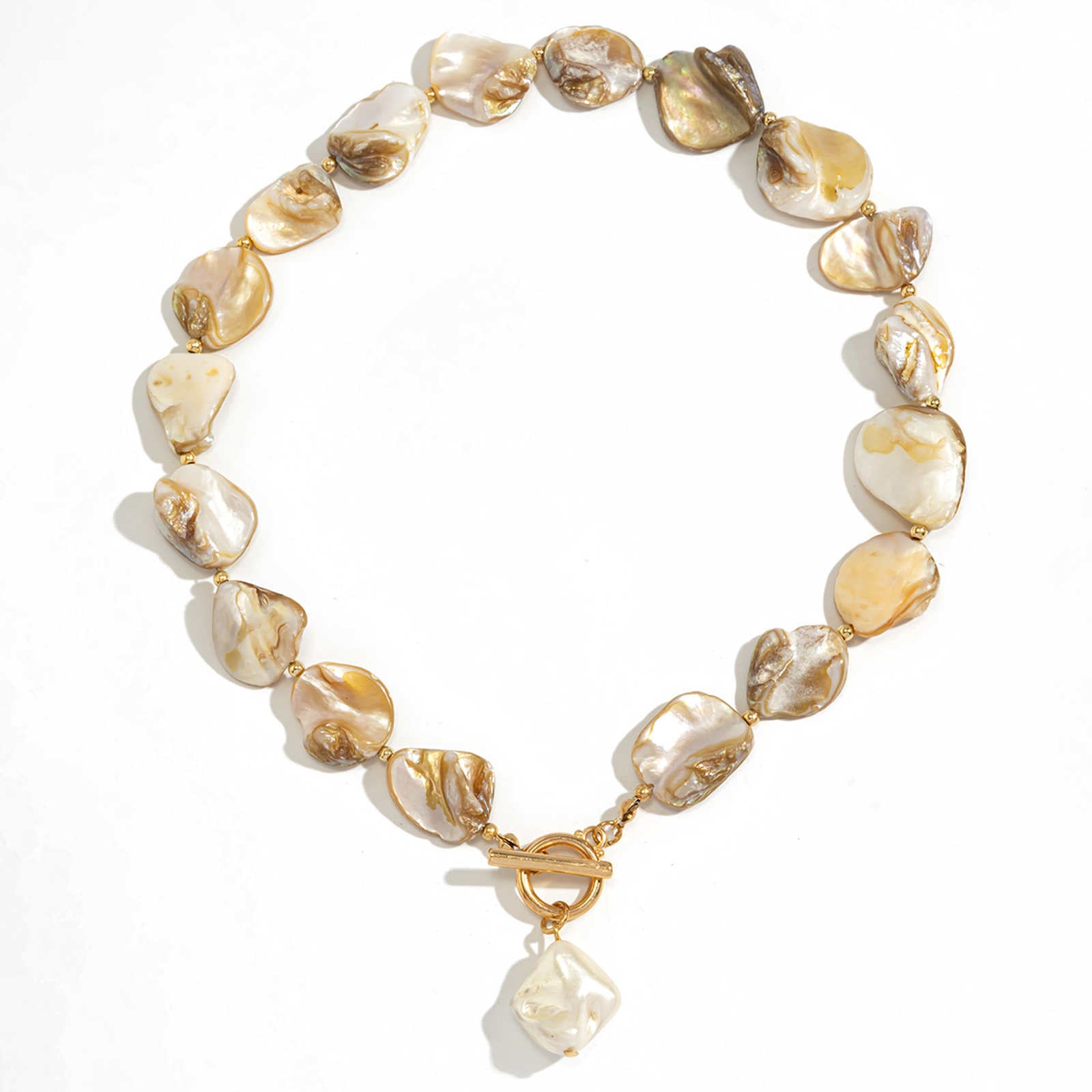 Collier de coquillages irréguliers, grand collier de coquillages naturels, collier de style épais avec fermoir OT en or