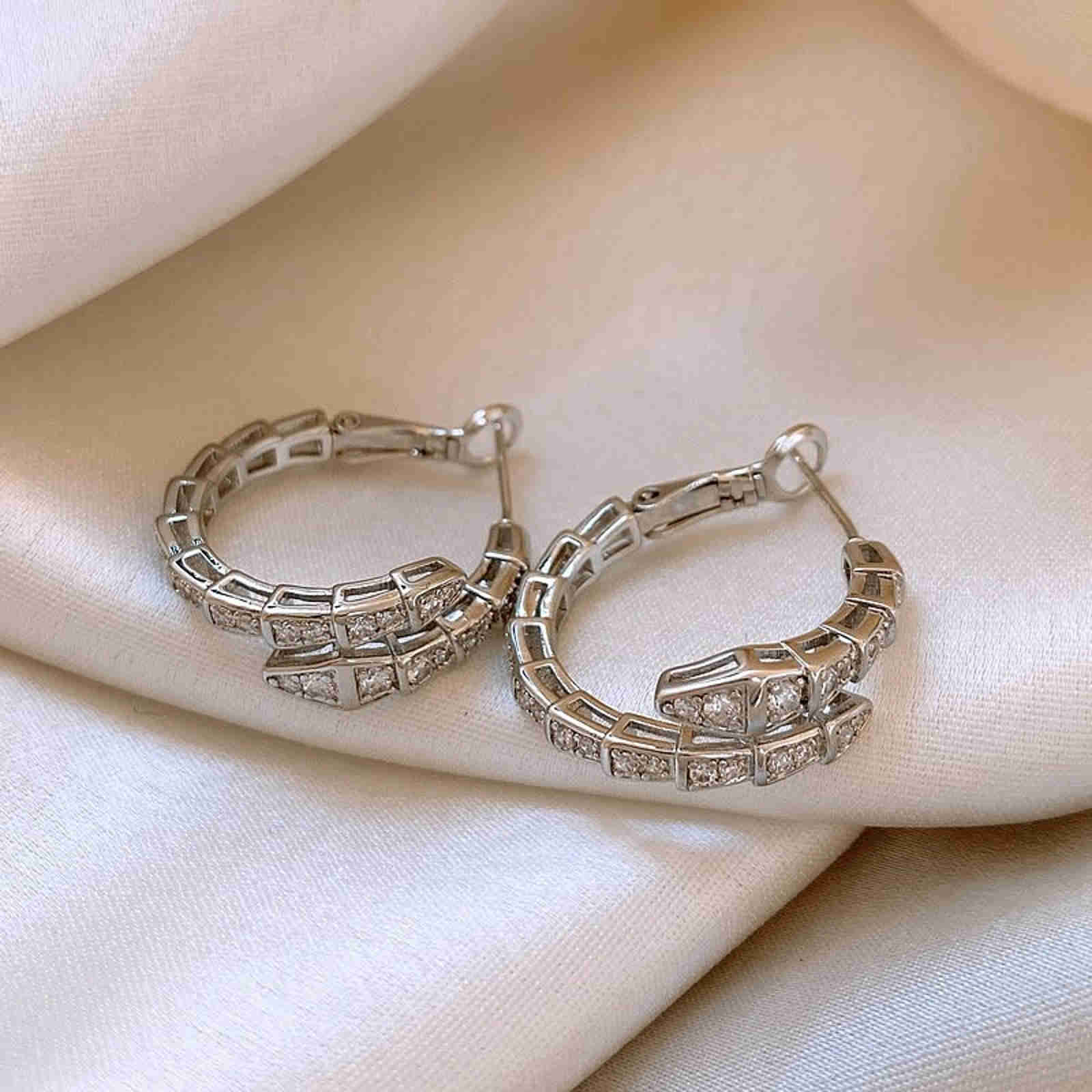 Big Diamond Snake Earrings Stunning Gold and Silver Snake Hoop Earrings with Silver Pin