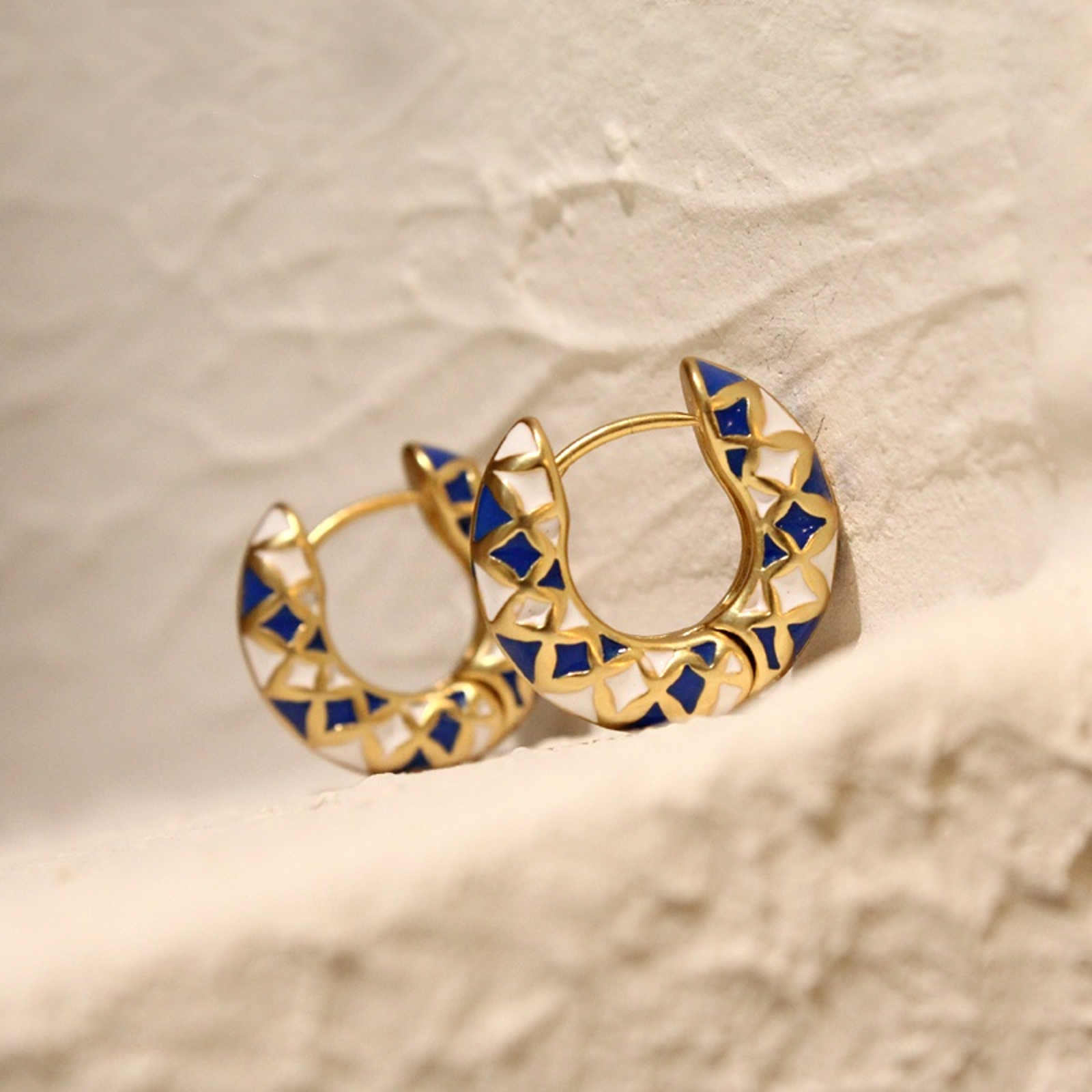 Klein Blue Hoop Earrings Designed Gold Hoop Earrings for Men and Women
