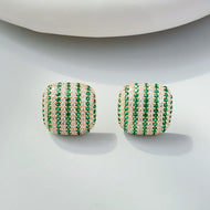 Pendientes de cristal cuadrados verdes, pendientes Huggie de diamantes de oro blanco con pasadores de plata S925