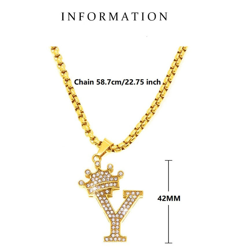 Alphabet Pendant Necklaces With Free Gold Chain Crystal Zircon Crown Initial Letter Necklace