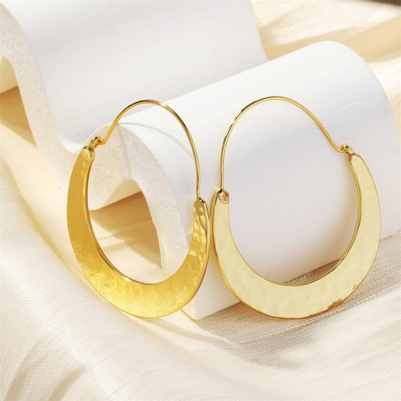 Super Large Hoop Earrings Gold and Silver Ear Hoop Water Ripple Pattern Design with Silver Pin
