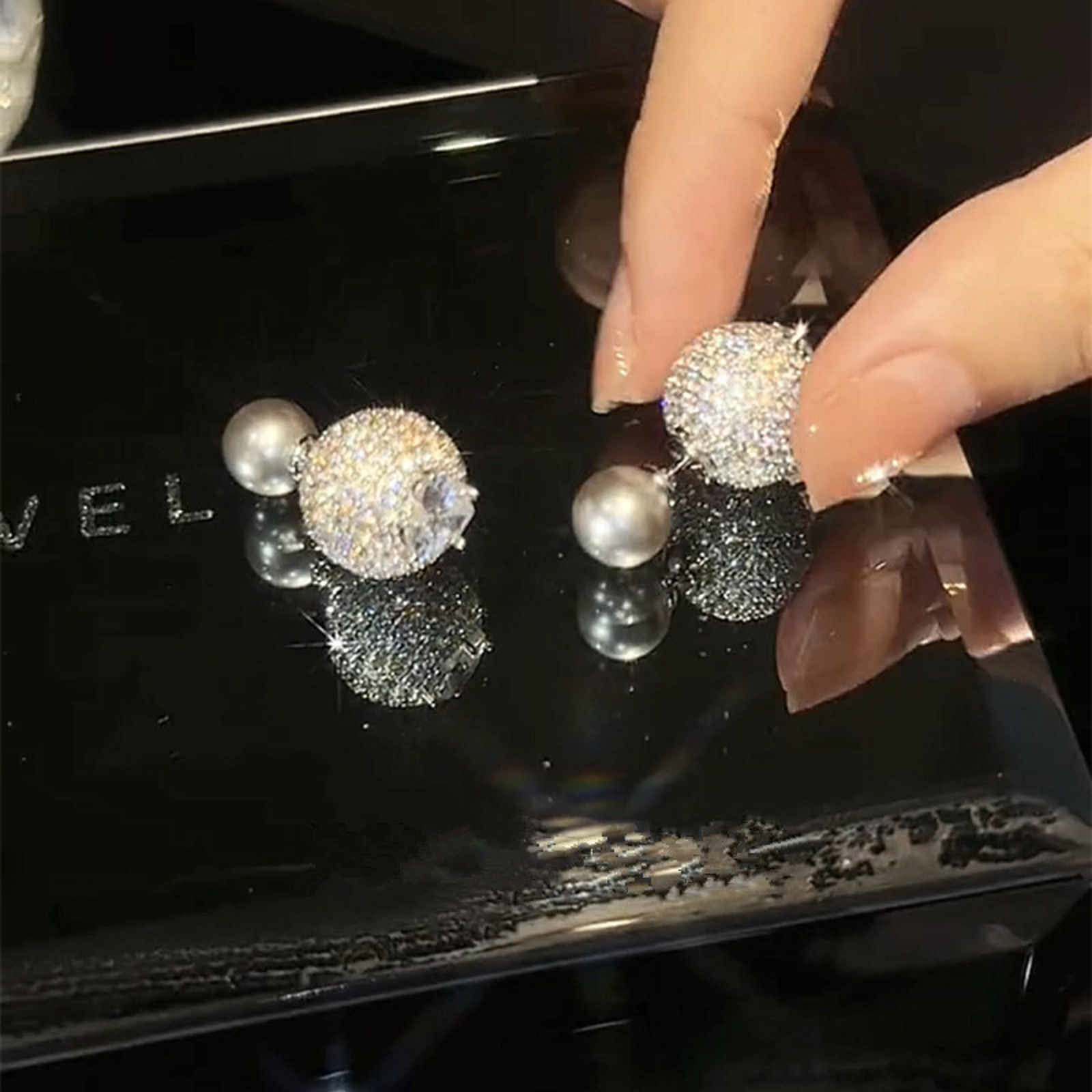 Absolute Holiday Must-Have Earrings Disco Ball Super Shiny Double Sided Earrings with Pearl