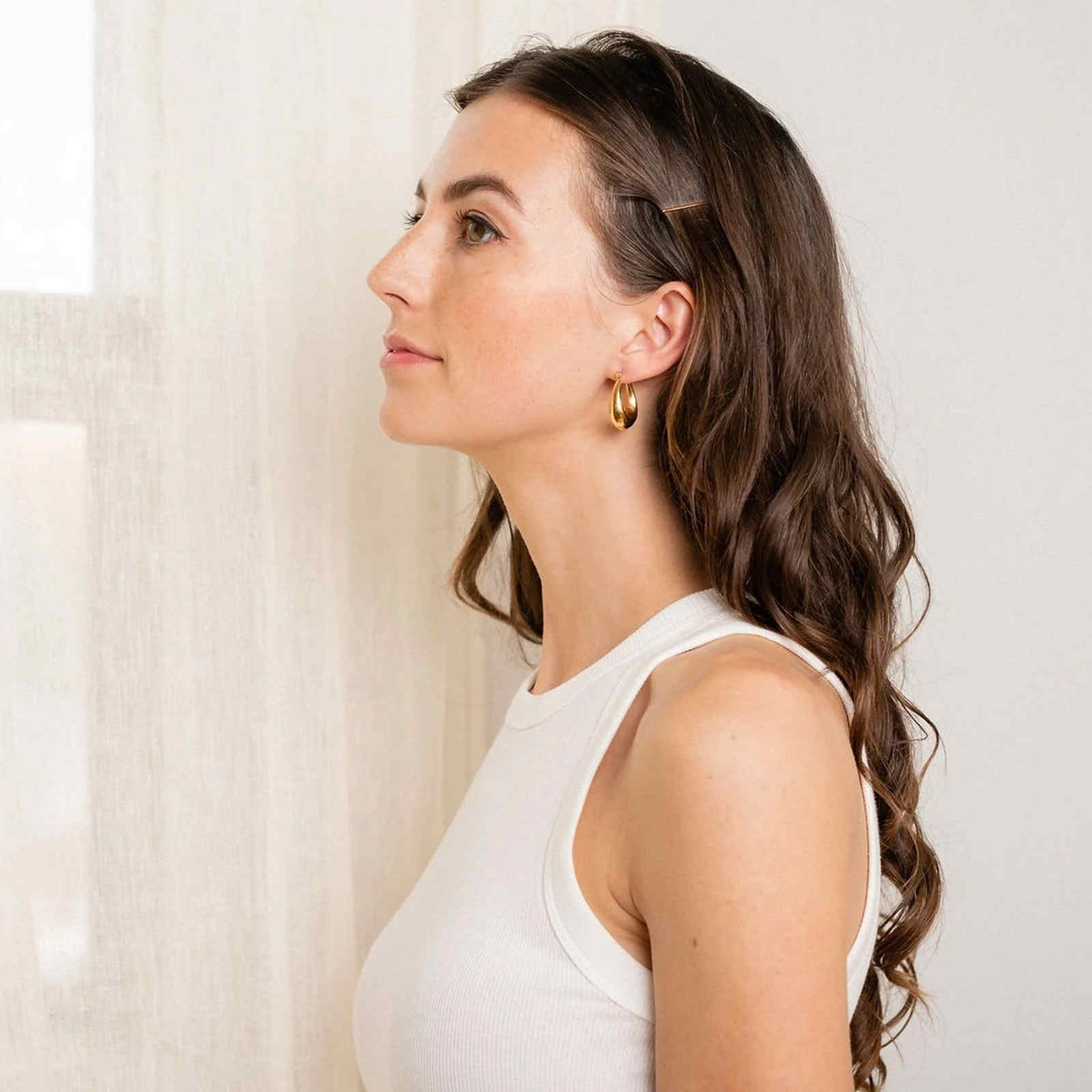 Klobige Creolen aus Gold, 14 Karat vergoldet, Mond-Huggie-Ohrringe mit S925-Stift