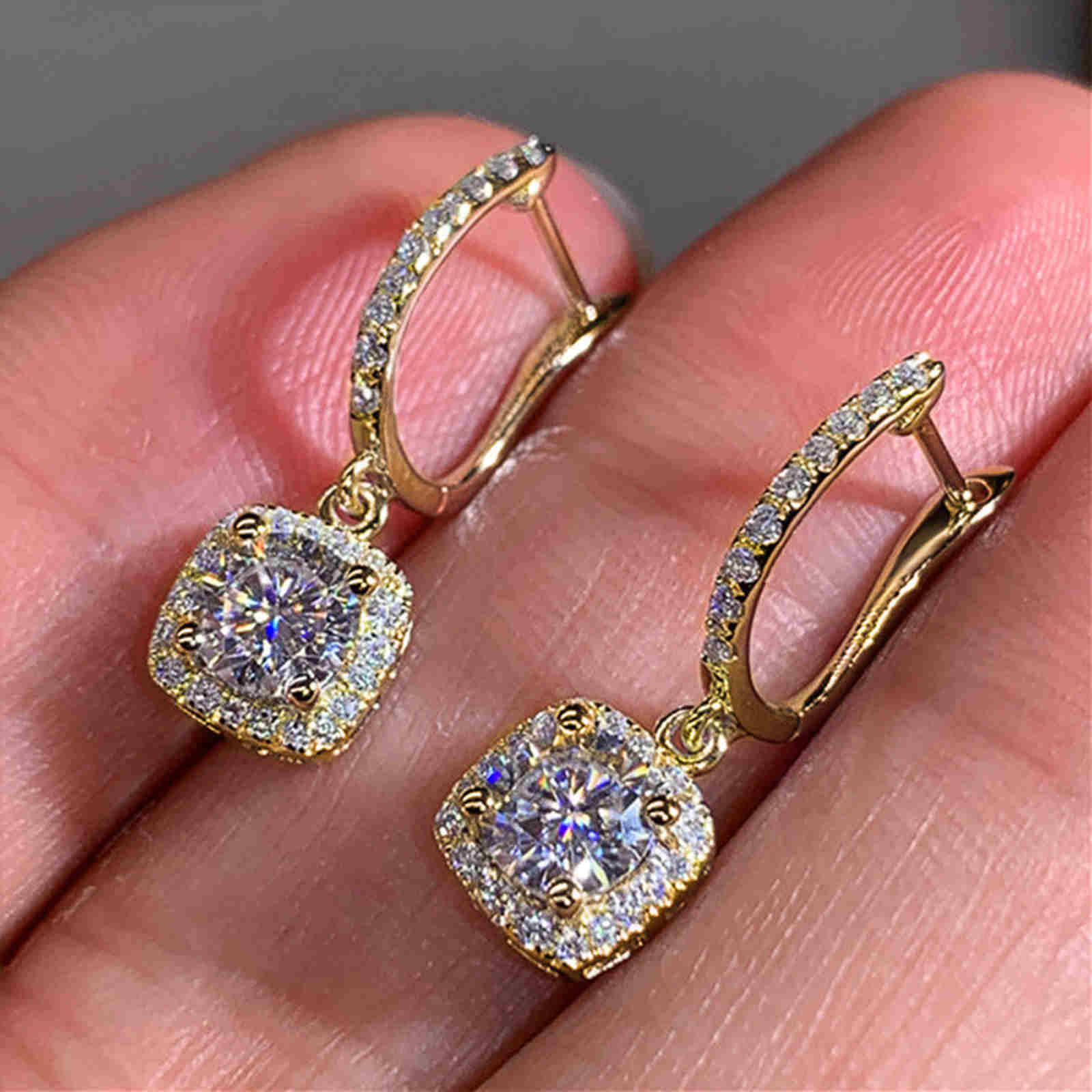 10mm Big Diamond Dangle Earrings Colorful Crystal Drop Earrings with S925 Silver Pin