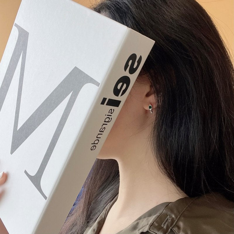 Petites boucles d'oreilles créoles en argent sterling massif avec cristal vert Boucles d'oreilles créoles en or et argent