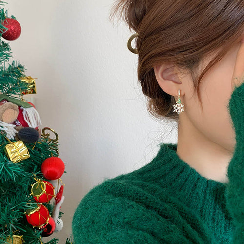 Gold And Silver Christmas Earrings Santa Snow Flake Drop Earrings Xmas Gift