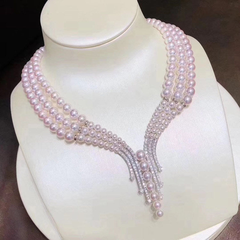 6MM Freshwater Pearl Necklace | Multi Strand White Real Pearl Necklace | Sterling Silver Pearl Necklace for Wedding