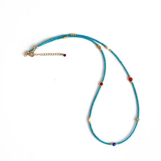 Turquoise Necklace Pearl and Natural Stone Necklace Luxury Blue Turquoise Chain 18 inch