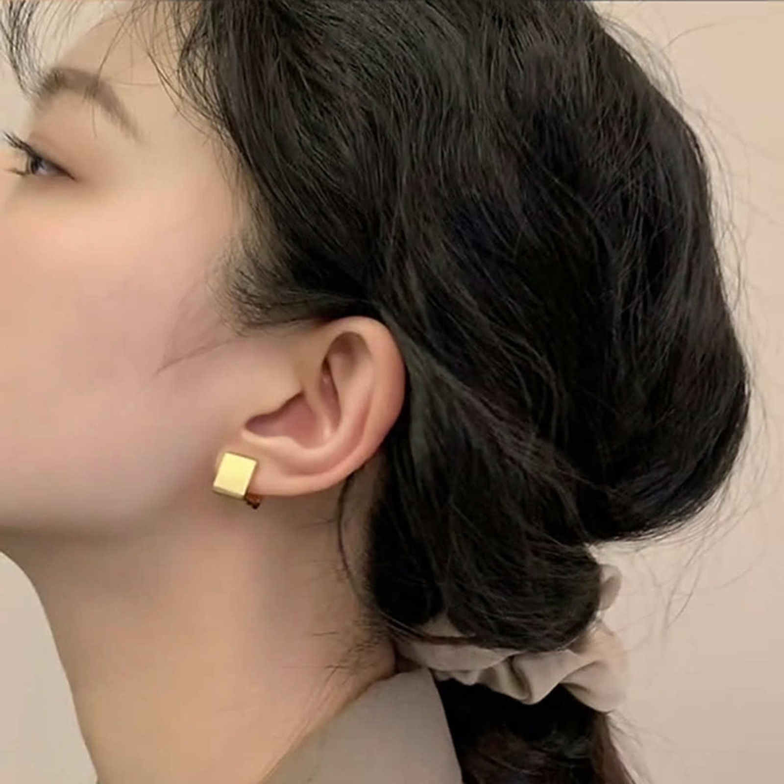 Suqare Hoop Earrings Gold and Silver Thick Wide Band Huggie Earrings for Men