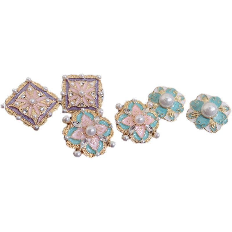 Flower Pearl Earrings Crystal Studs Colorful Earrings Stud with S925 Silver Pin