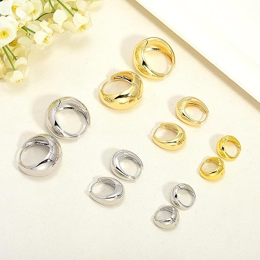 Chunky Hoop Earrings in 18K Gold Plated and Silver | Teardrop Gold Huggie Earrings and Sliver Huggie Earrings