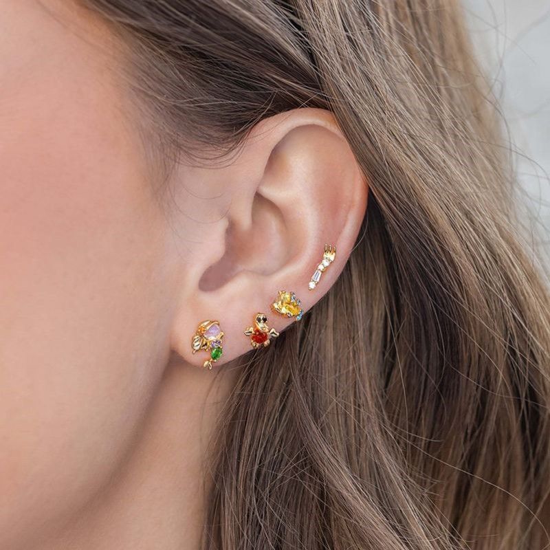 Juego de aretes de princesas de Disney, aretes de cristal de La Sirenita, alfiler plateado